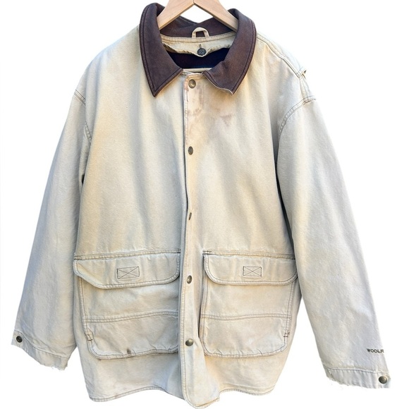 WOOLRICH Vintage Distressed Fleece Wool Lined Canvas Jacket Sz.XL - Picture 1 of 15